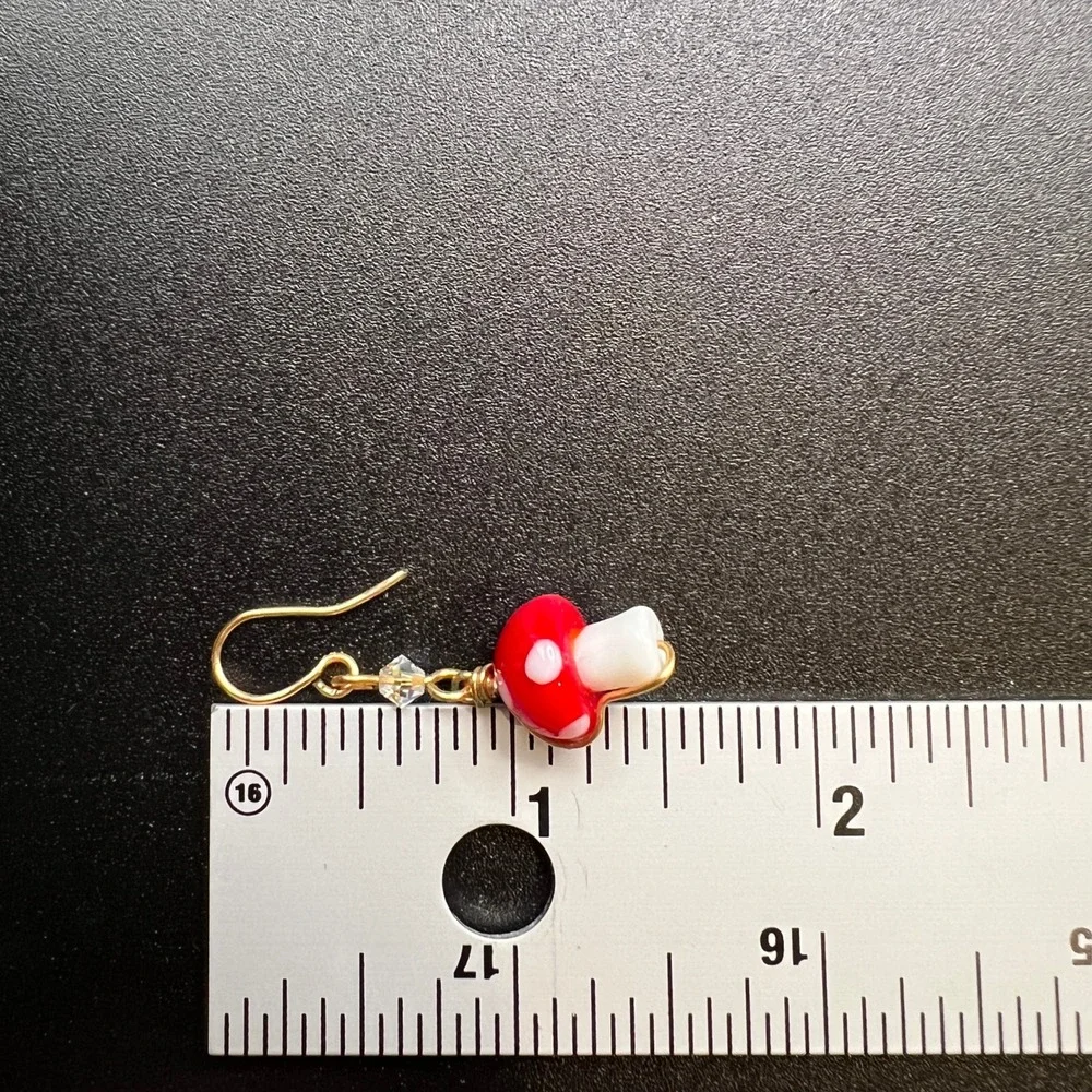 Magic Mushroom Earrings‎ AB Crystal Red White Glass Cottagecore Whimsical